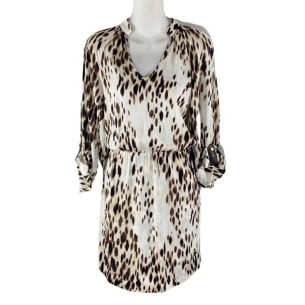 Cache off white animal print blouson shirt dress BB1
